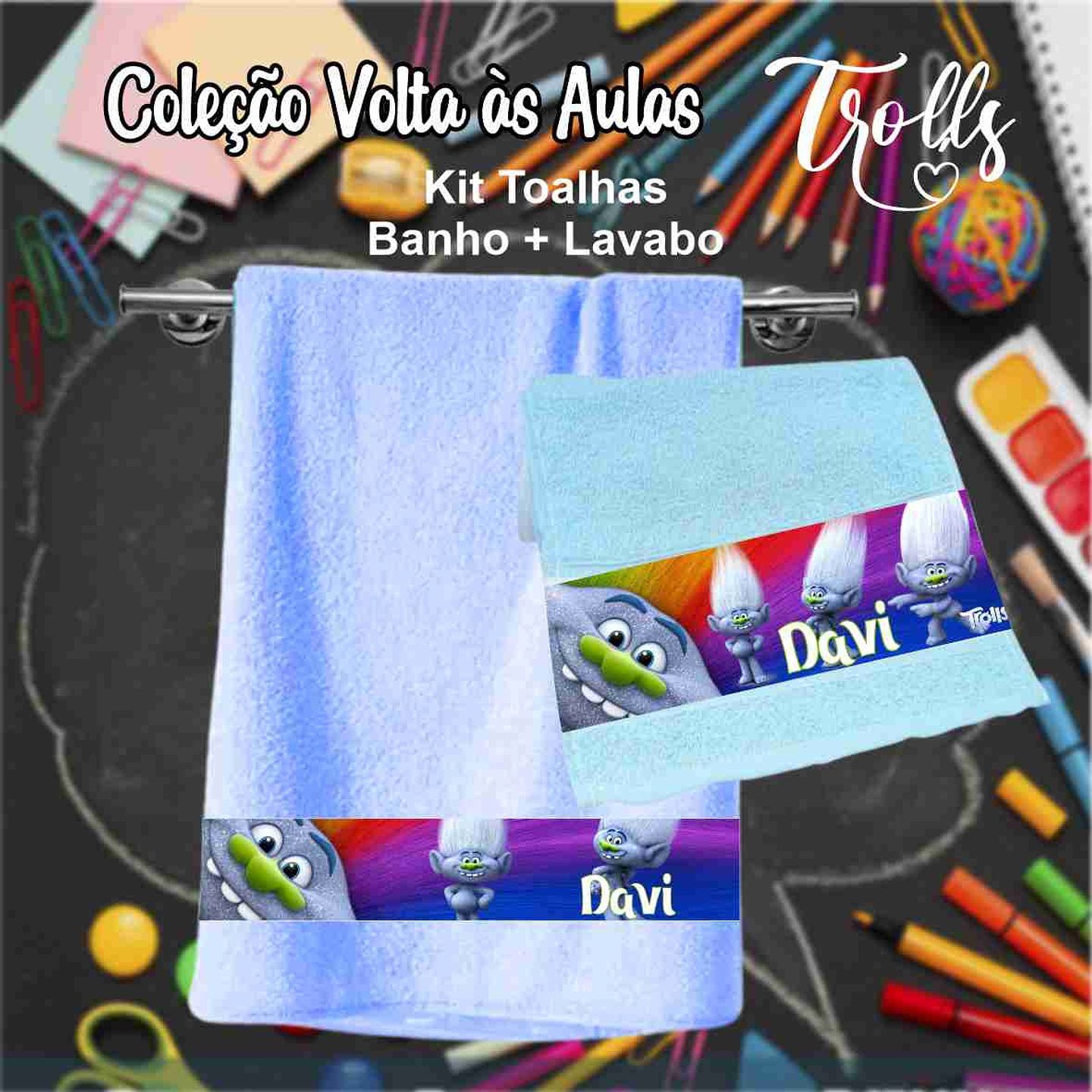 12 Artes para Caneca, Toalhinha e Squeeze Escolar Trolls Arquivo Editável 15