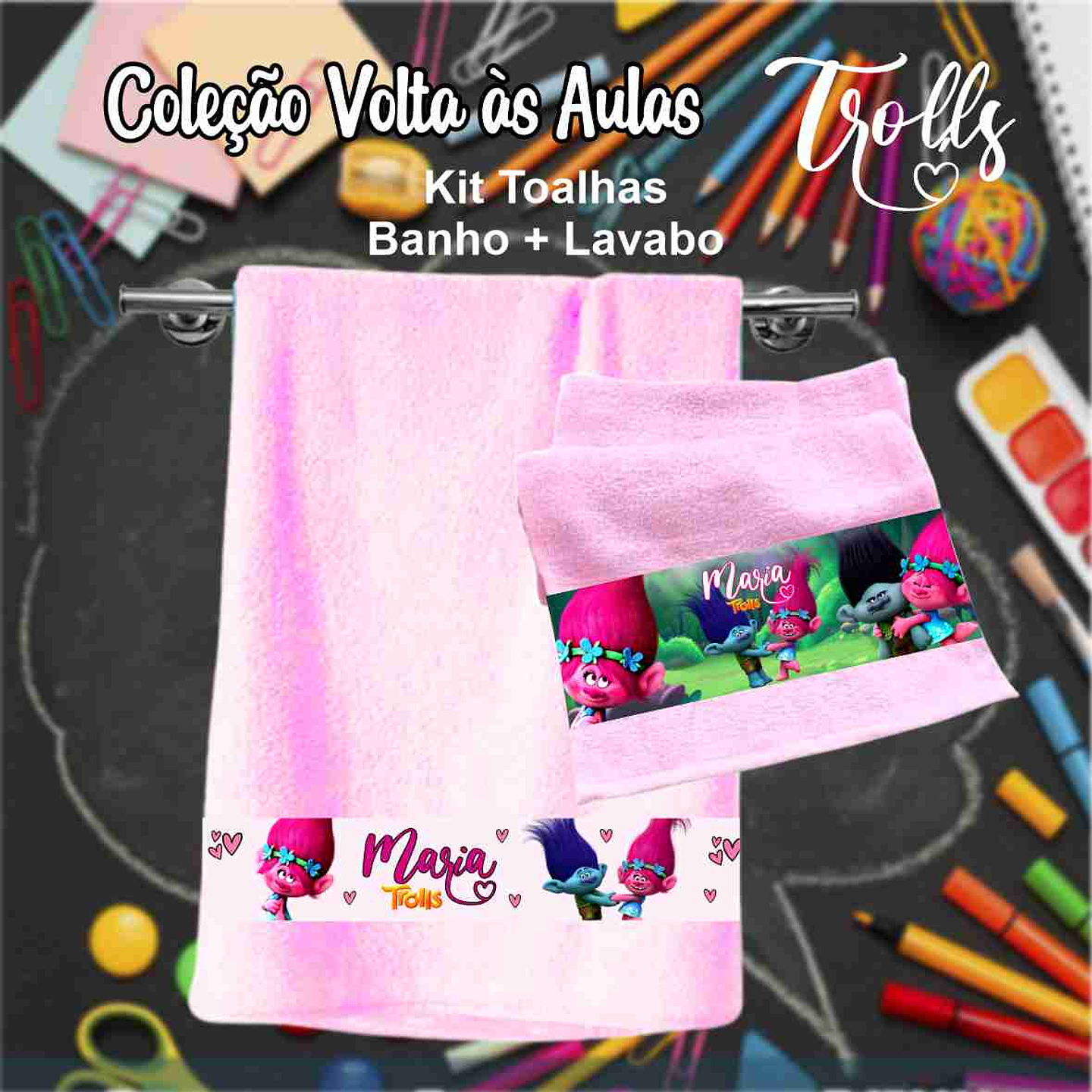 12 Artes para Caneca, Toalhinha e Squeeze Escolar Trolls Arquivo Editável 16