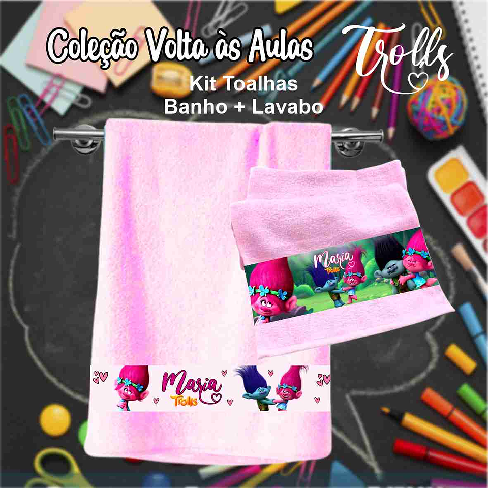 12 Artes para Caneca, Toalhinha e Squeeze Escolar Trolls Arquivo Editável 16