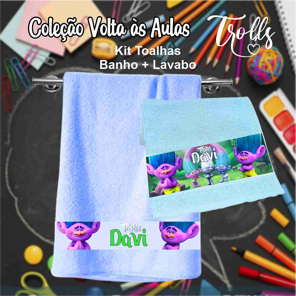 12 Artes para Caneca, Toalhinha e Squeeze Escolar Trolls Arquivo Editável 19