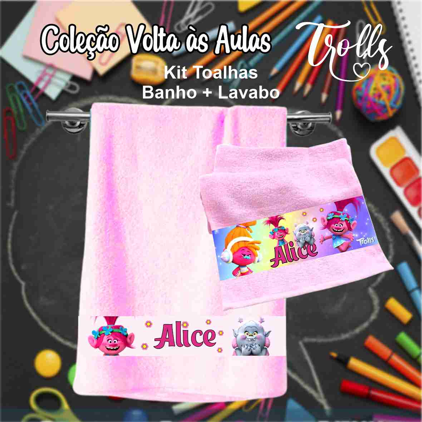 12 Artes para Caneca, Toalhinha e Squeeze Escolar Trolls Arquivo Editável 20