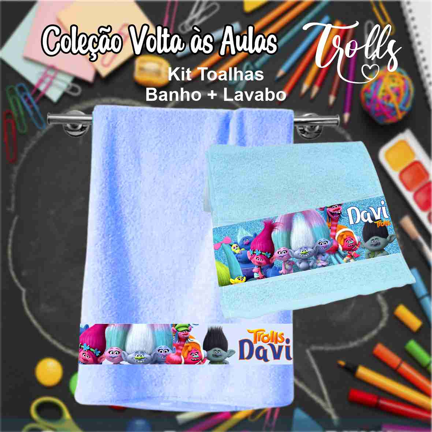 12 Artes para Caneca, Toalhinha e Squeeze Escolar Trolls Arquivo Editável 21