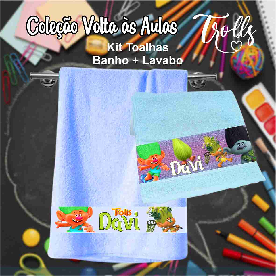 12 Artes para Caneca, Toalhinha e Squeeze Escolar Trolls Arquivo Editável 24