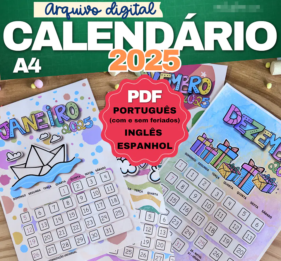 Arquivo Calendário A4 2025 Sublimação Baixar Grátis  1