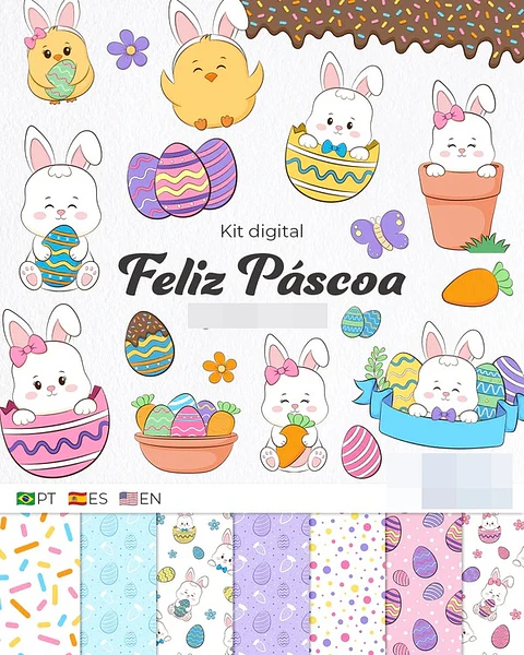 Kit Digital Feliz Páscoa em Png