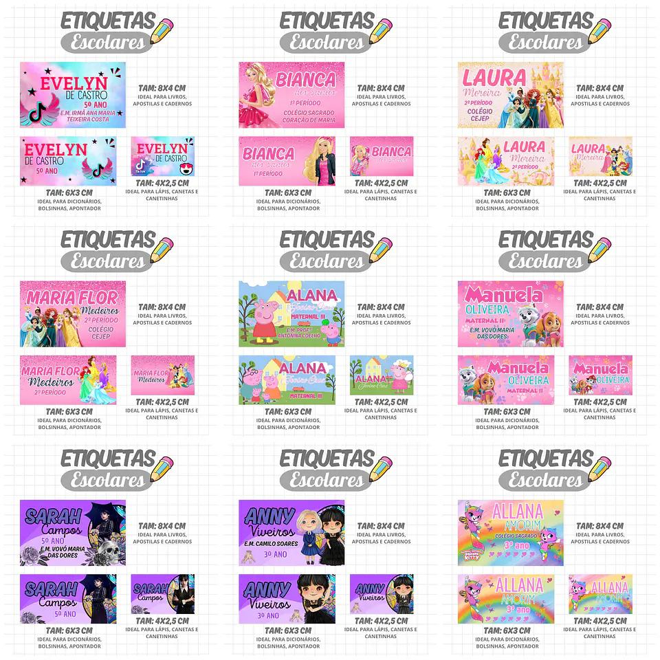 Mega Combo Etiquetas Escolares Completo em Png 12