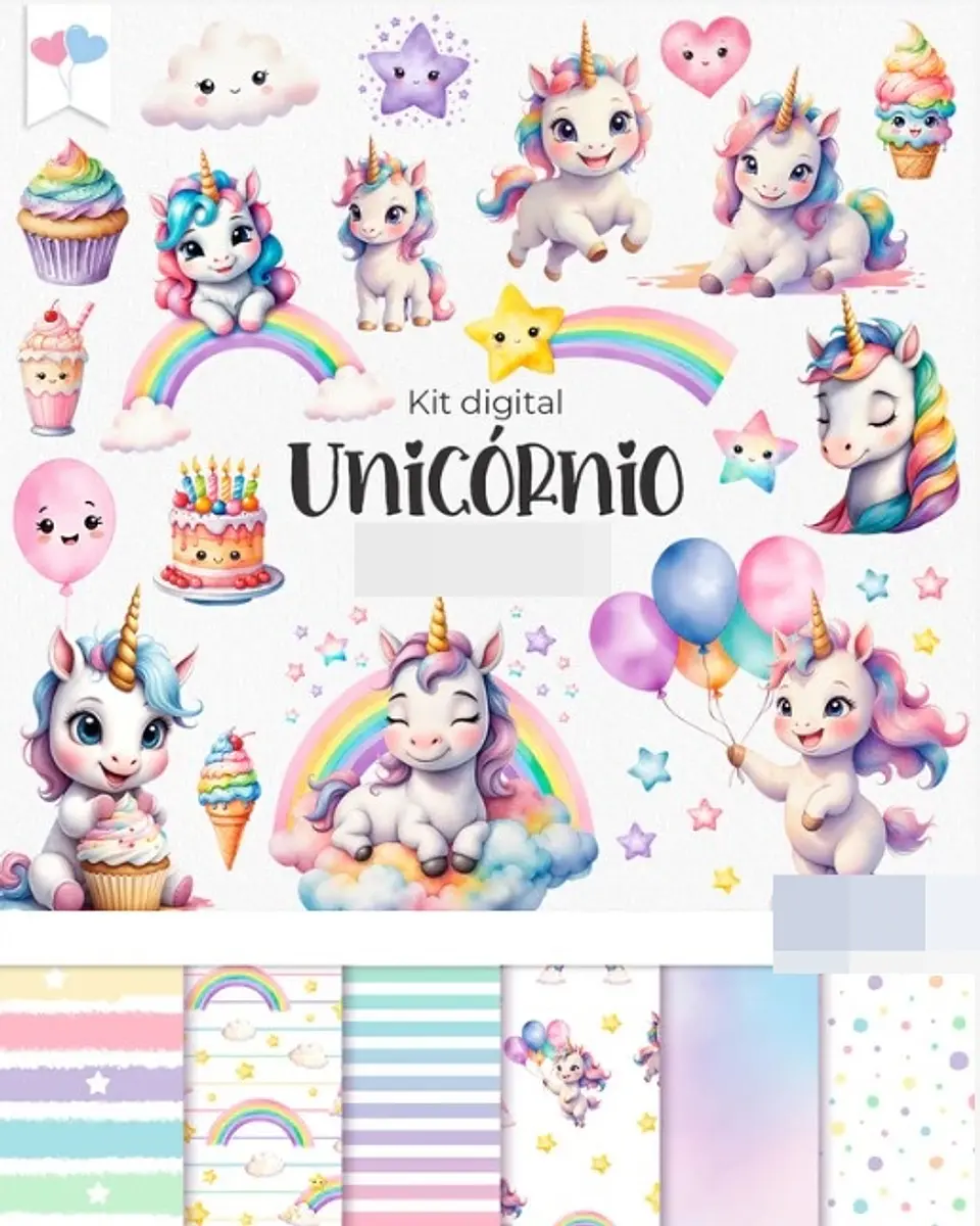 Kit Digital Unicornio em Png 1