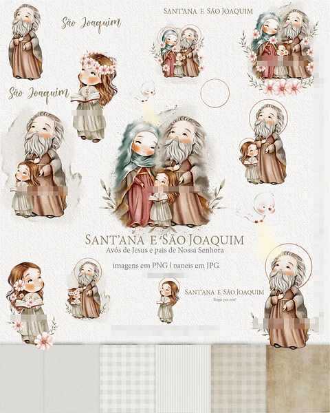 Kit Digital Santinhos São Joaquim e Santana Aquarelado Png 
