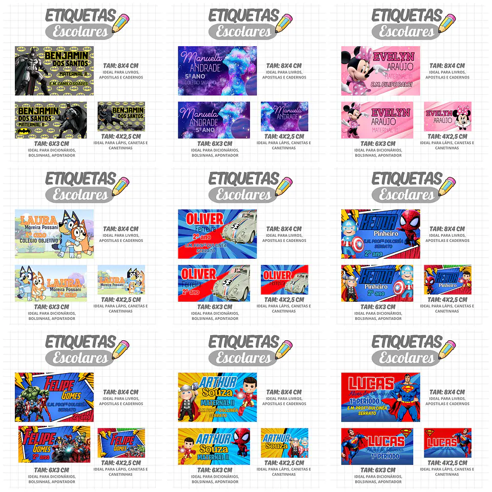 Mega Combo Etiquetas Escolares Completo em Png 18