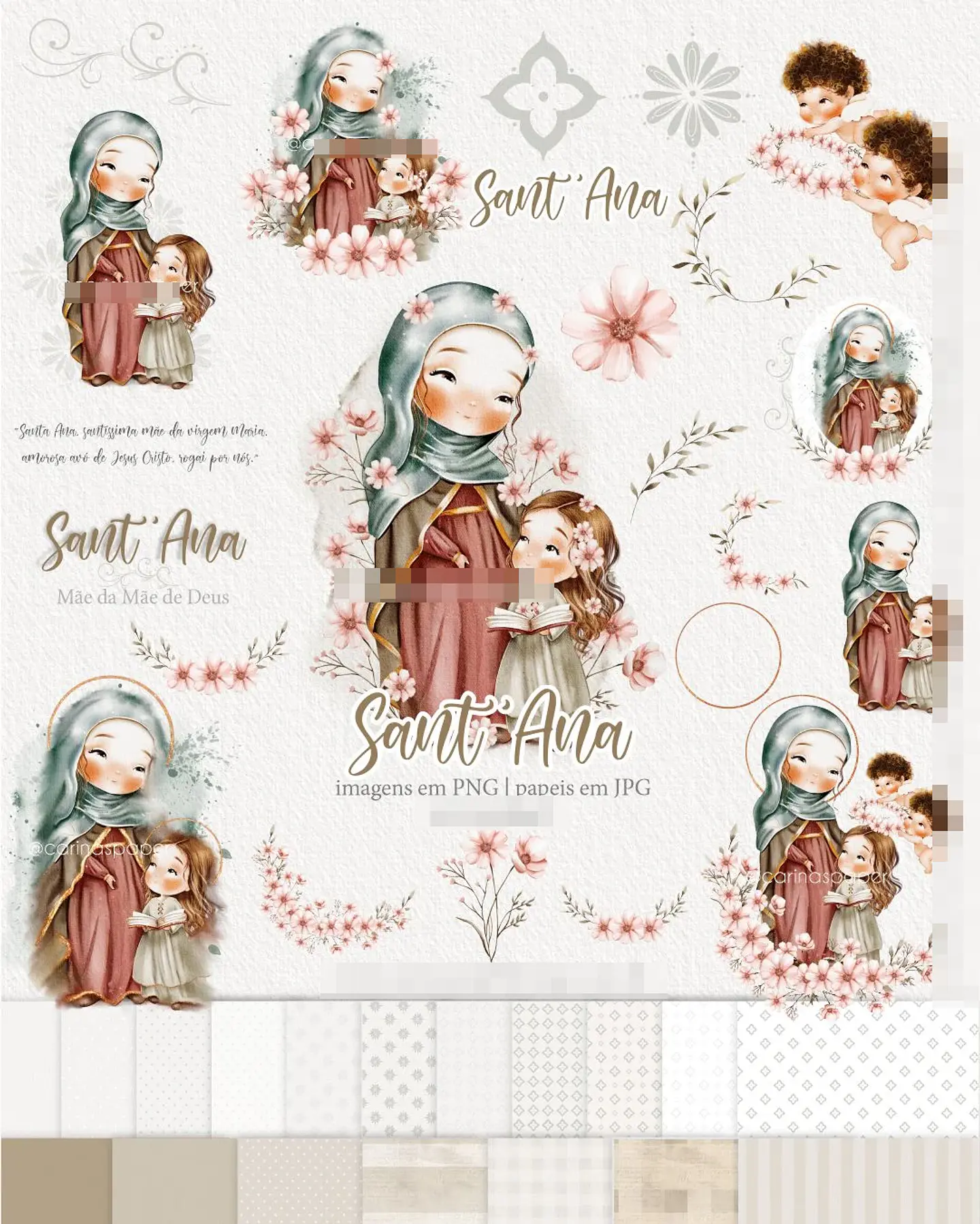 Kit Digital Santana Vó de Jesus Aquarelado Png  1