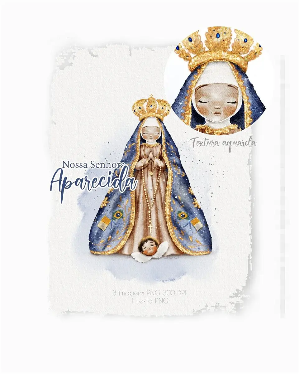 Kit Digital Nossa Senhora Aparecida Aquarelado Png 1