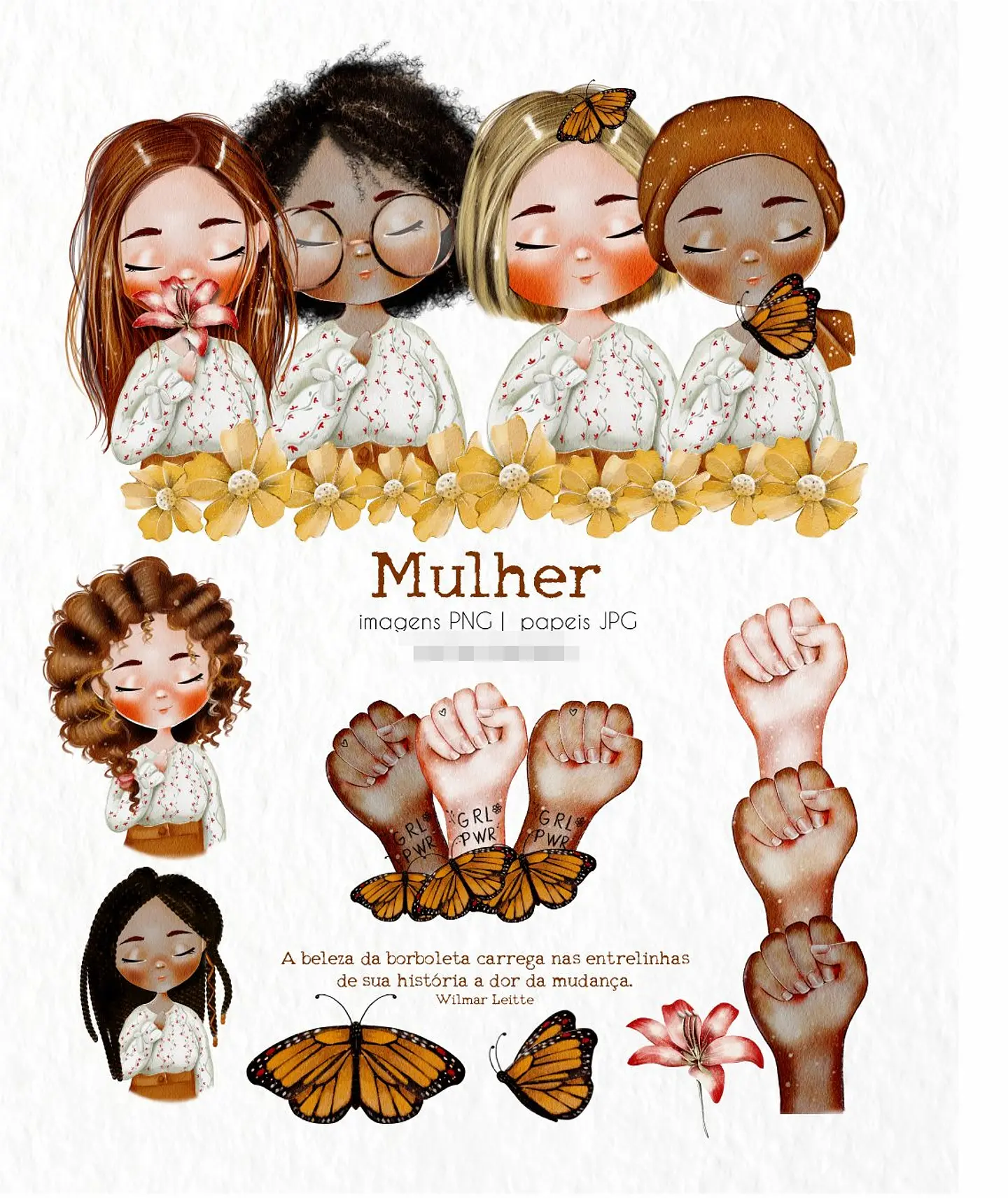 Kit Digital Dia das Mulheres Aquarelado Png  1