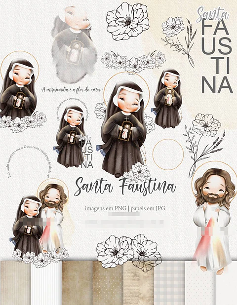 Kit Digital Santa Faustina Aquarelado Png 