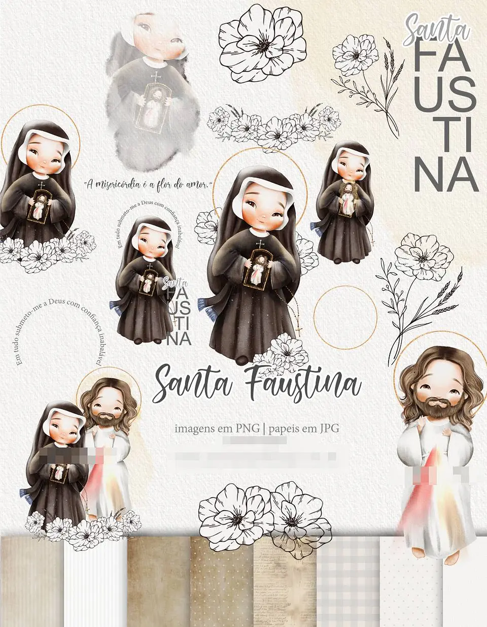 Kit Digital Santa Faustina Aquarelado Png  1