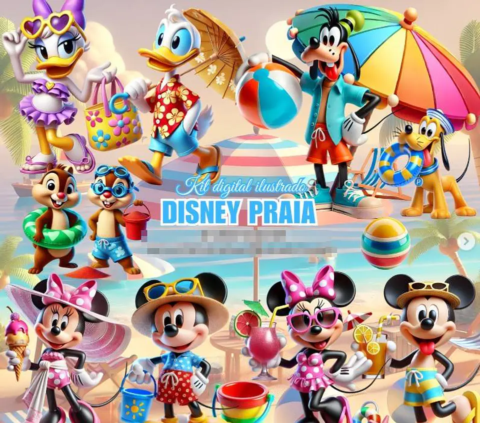 Kit Digital Mickey Praia em Png 1