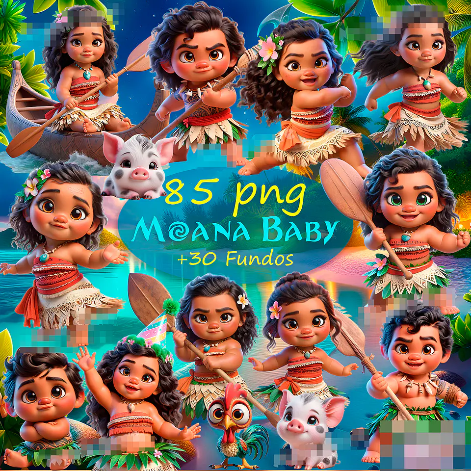Kit Digital Moana Baby 3d em Png  1