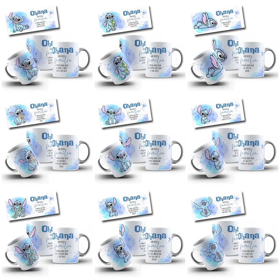 17 Artes para Caneca Stitch Familia Ohana Arquivo em Jpg 1