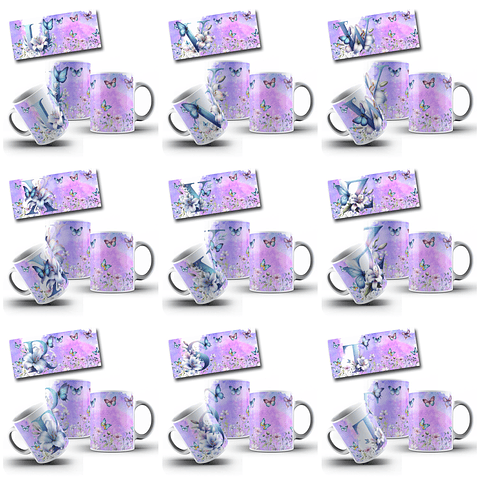 26 Artes para Caneca Alfabeto Borboletas Arquivo em Jpg