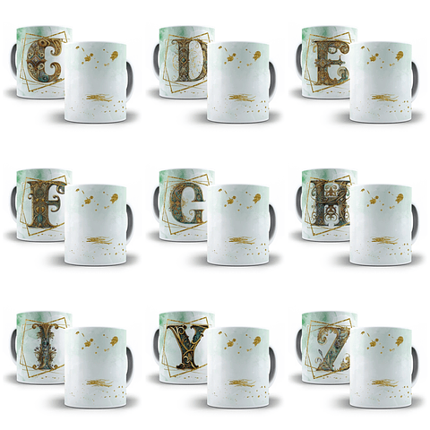 26 Artes para Caneca Alfabeto Dourado Arquivo em Jpg