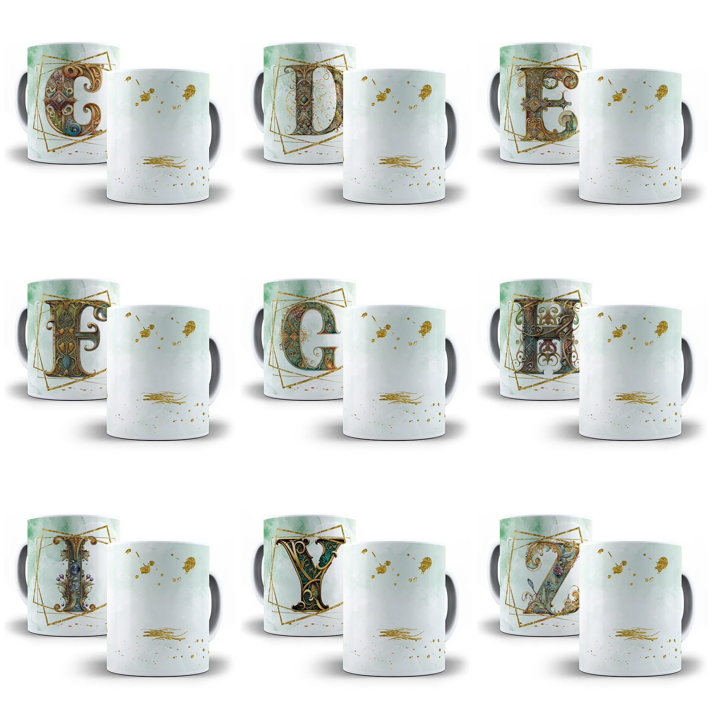 26 Artes para Caneca Alfabeto Dourado Arquivo em Jpg 1