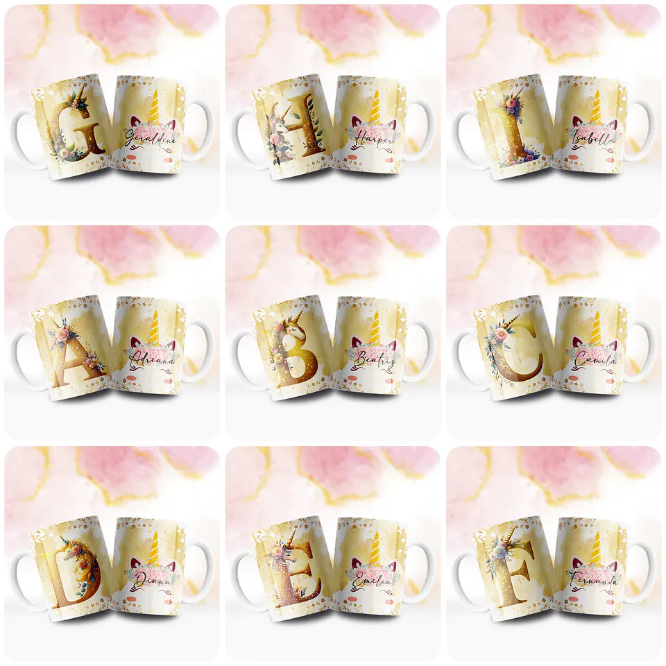 26 Artes para Caneca Alfabeto Unicornio Arquivo em Jpg  1