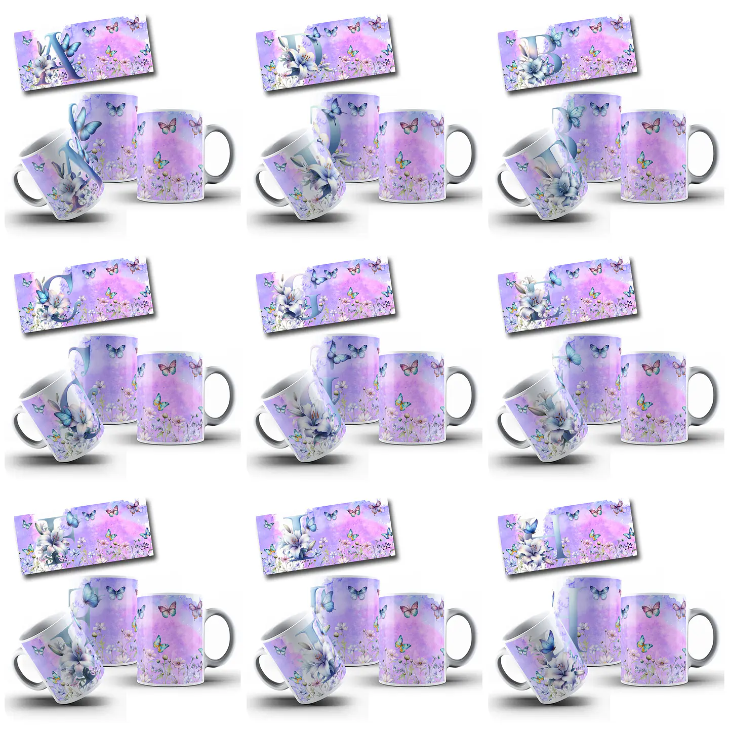 26 Artes para Caneca Alfabeto Borboletas Arquivo em Jpg 2