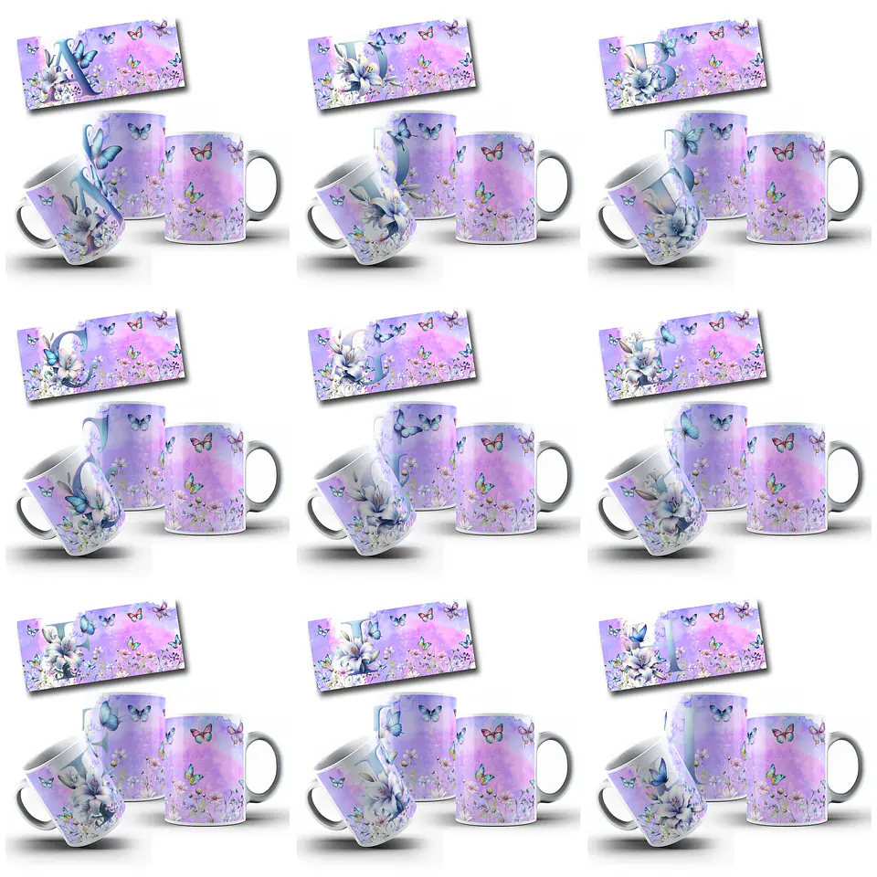 26 Artes para Caneca Alfabeto Borboletas Arquivo em Jpg 2