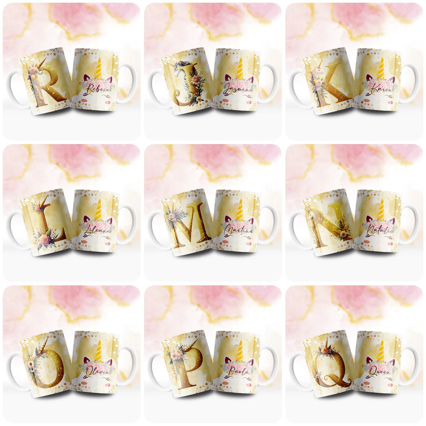 26 Artes para Caneca Alfabeto Unicornio Arquivo em Jpg  2