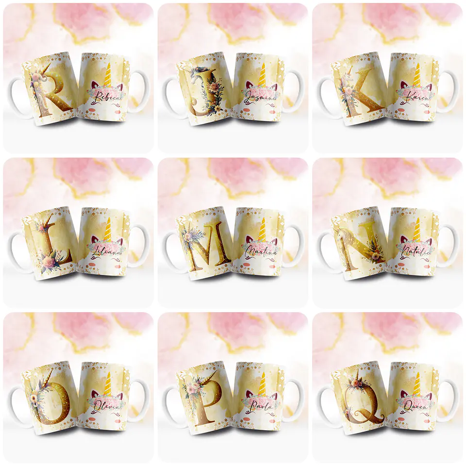 26 Artes para Caneca Alfabeto Unicornio Arquivo em Jpg  2