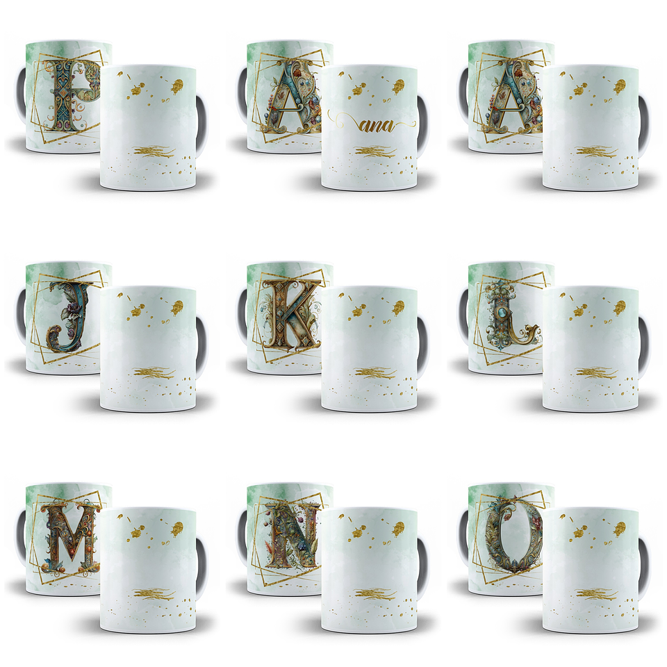 26 Artes para Caneca Alfabeto Dourado Arquivo em Jpg 2