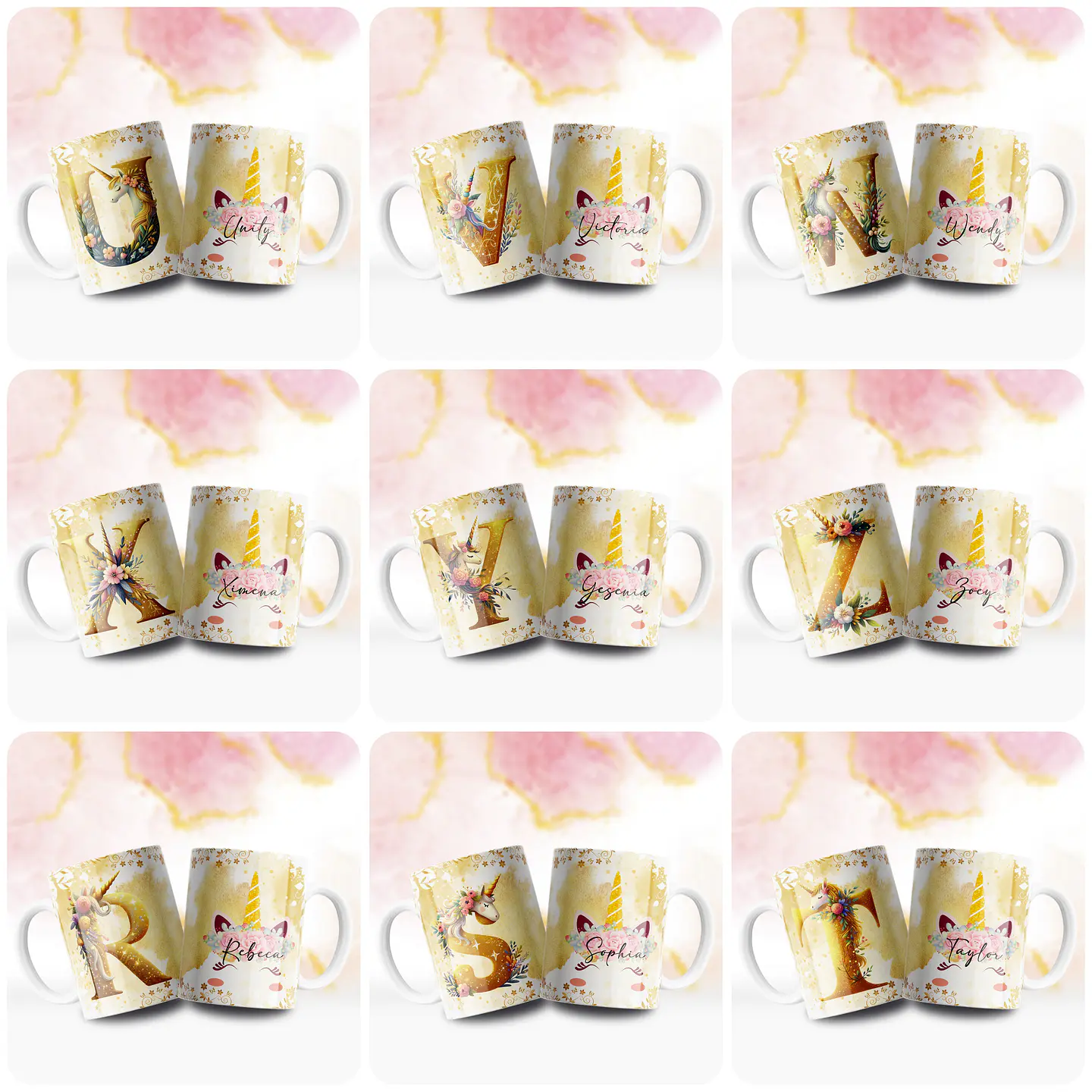 26 Artes para Caneca Alfabeto Unicornio Arquivo em Jpg  3