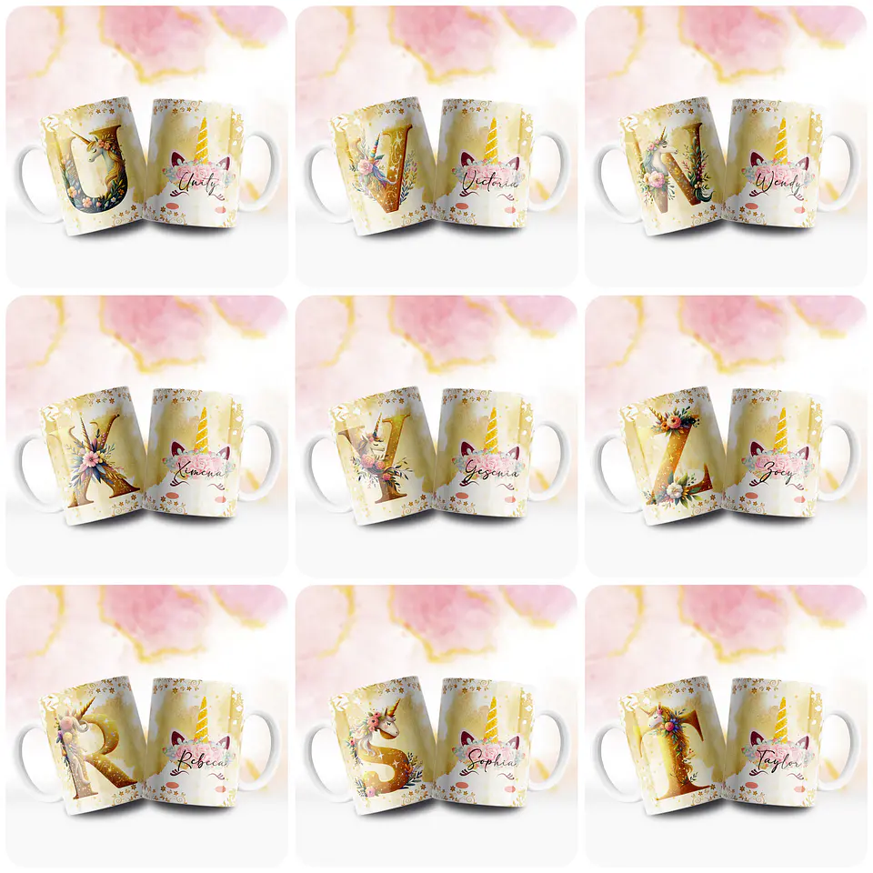 26 Artes para Caneca Alfabeto Unicornio Arquivo em Jpg  3