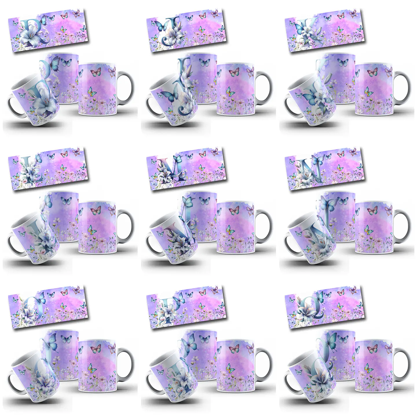 26 Artes para Caneca Alfabeto Borboletas Arquivo em Jpg 3