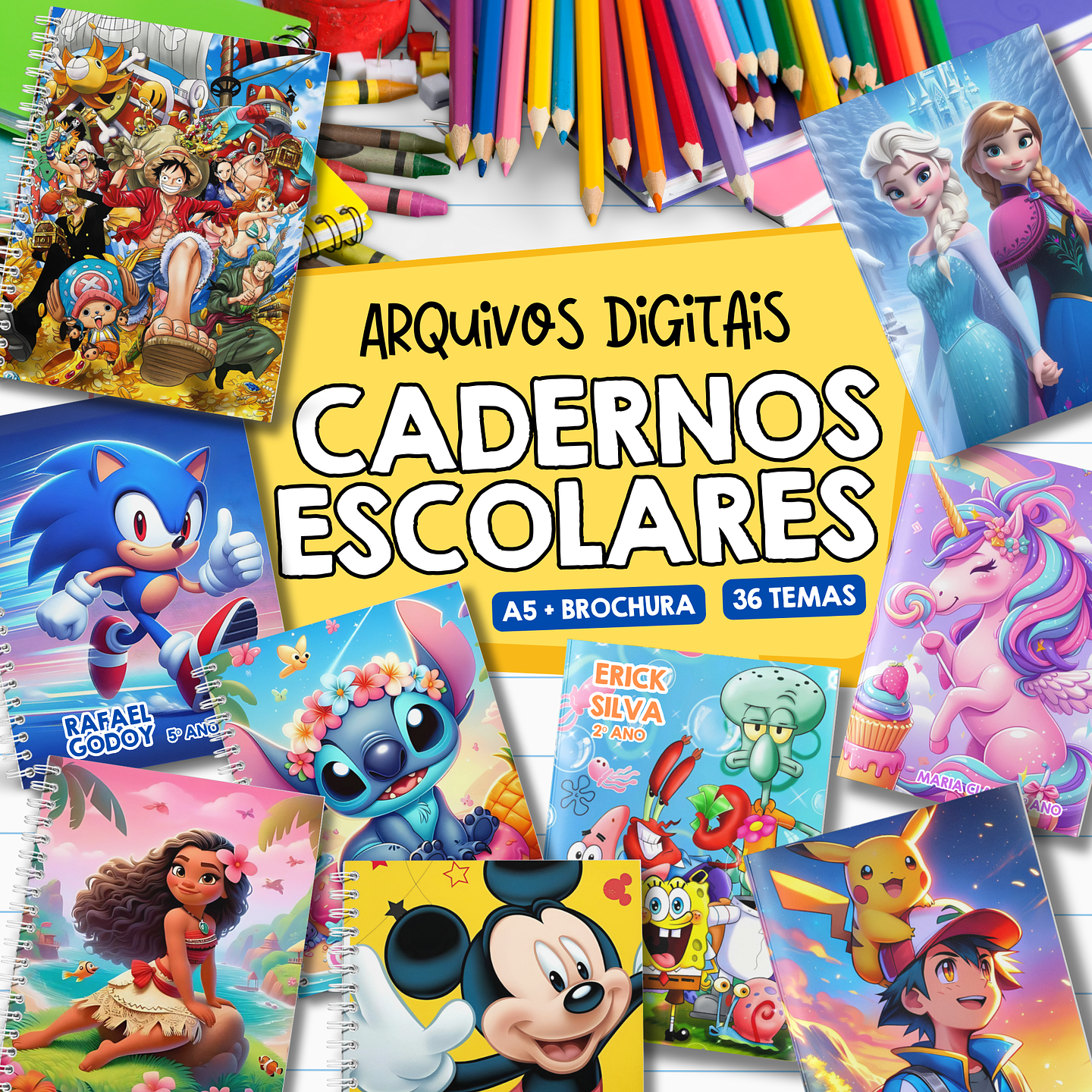 36 Artes para Caderno e Etiquetas Volta as Aulas Diversos Temas Arquivo em Jpg 1