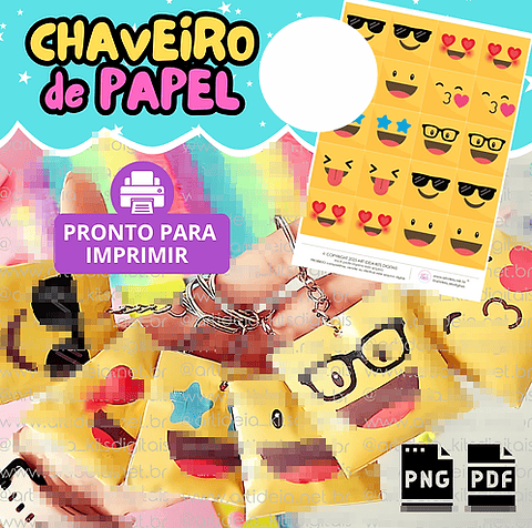 Arquivo Digital Molde Chaveiro Papel Emojis Sublimação Baixar Grátis 