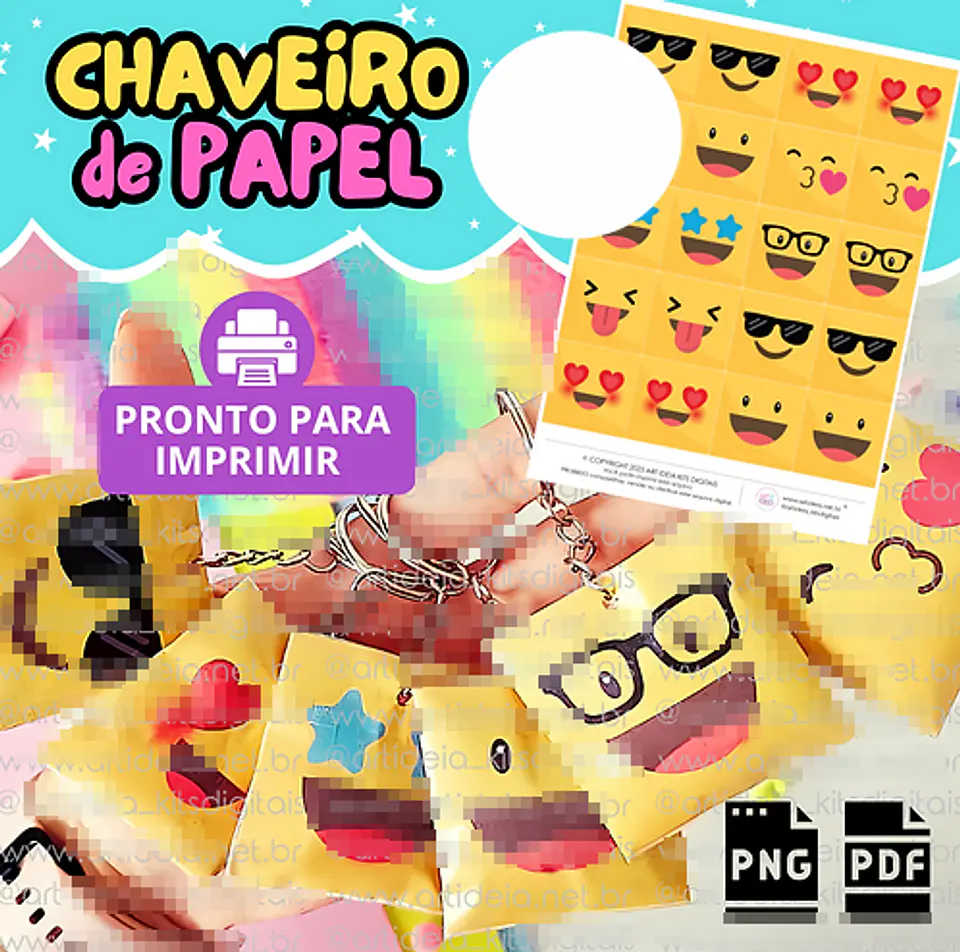 Arquivo Digital Molde Chaveiro Papel Emojis Sublimação Baixar Grátis  1