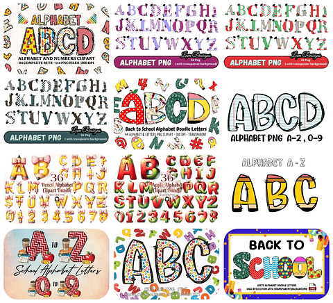 20 Modelos de Alfabetos Volta as Aulas Arquivo em Png