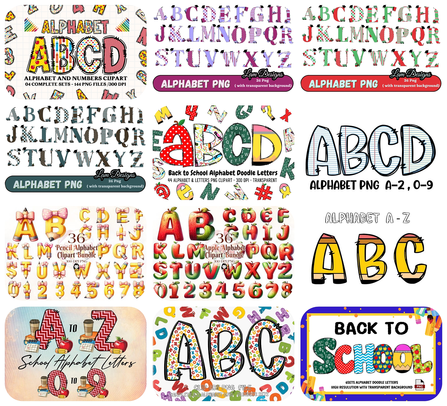 20 Modelos de Alfabetos Volta as Aulas Arquivo em Png 1