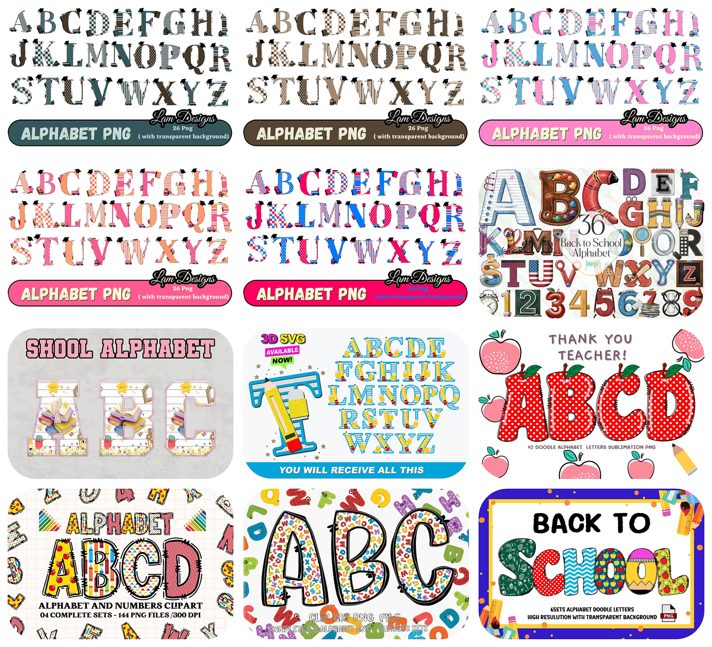 20 Modelos de Alfabetos Volta as Aulas Arquivo em Png 2