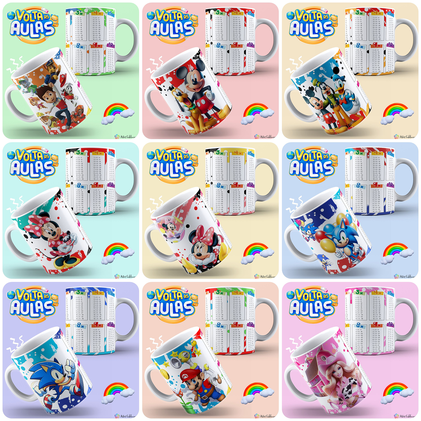 30 Artes para Caneca Volta as Aulas Tabuada Arquivo Editável 1