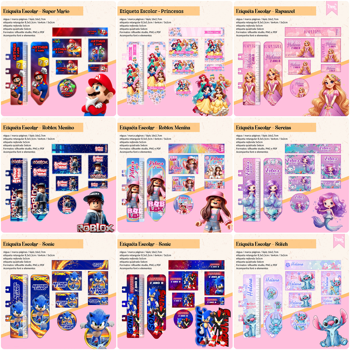 Arquivos prontos Etiquetas Escolares volta as aulas em Png 2