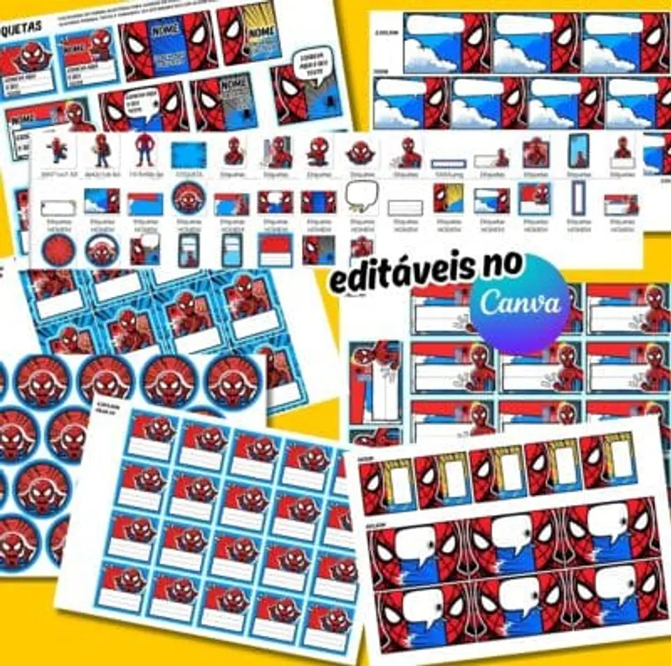 Arquivo Etiquetas Escolares Homem Aranha Sublimação - Baixar Grátis 2