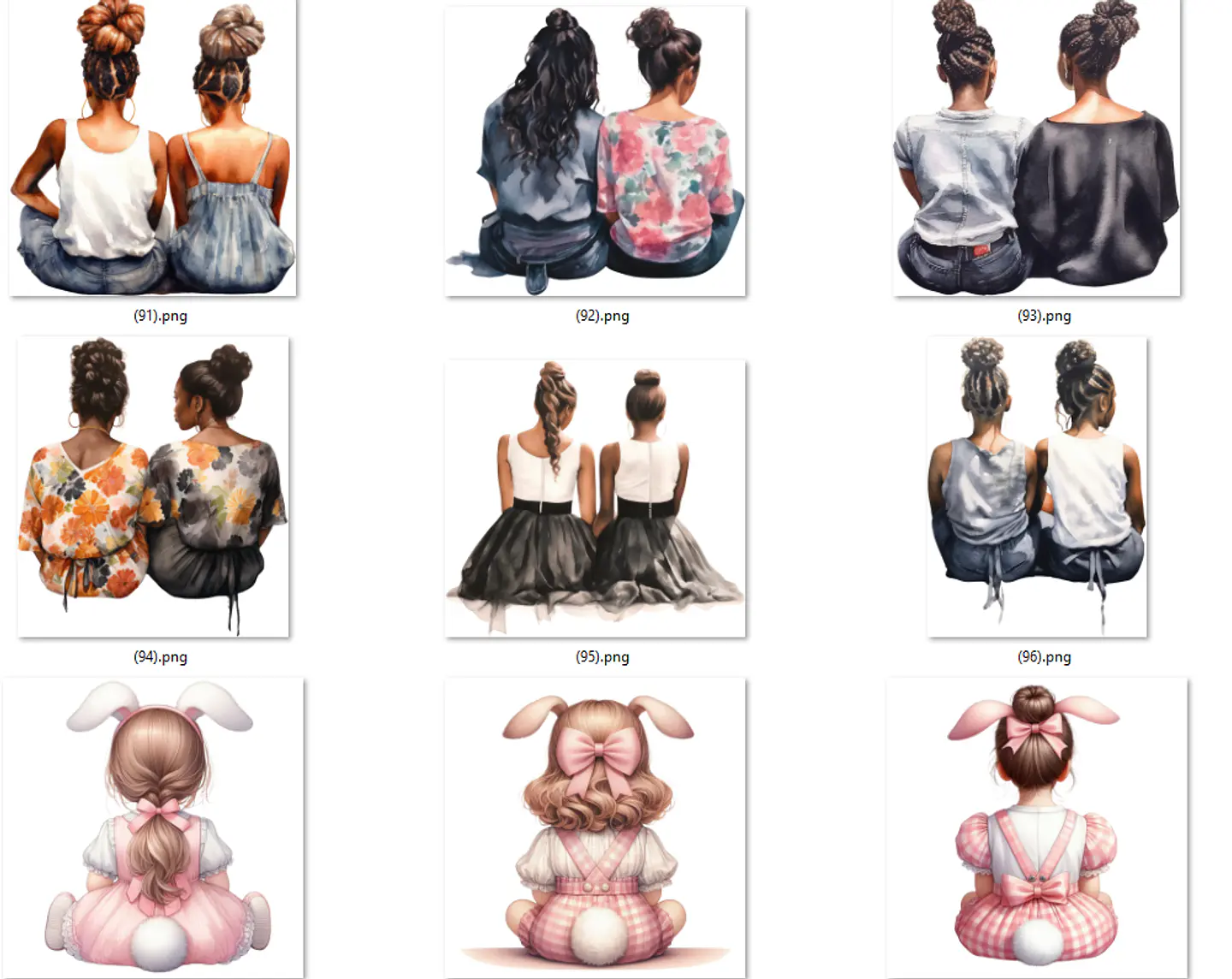 Kit Digital Mulheres e Meninas de Costas em Png 2
