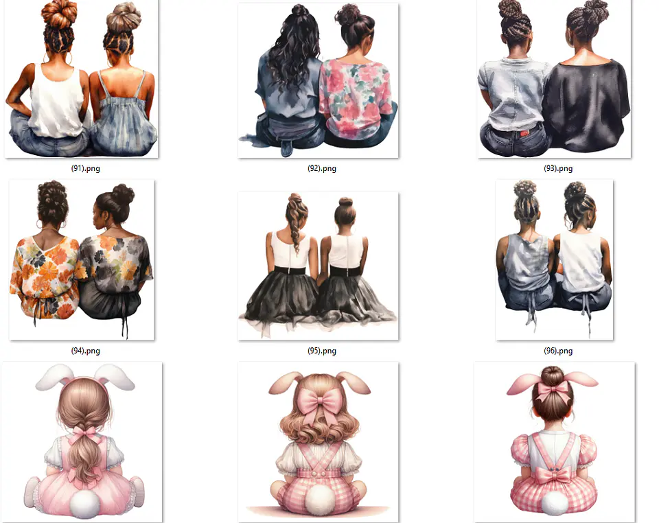 Kit Digital Mulheres e Meninas de Costas em Png 2