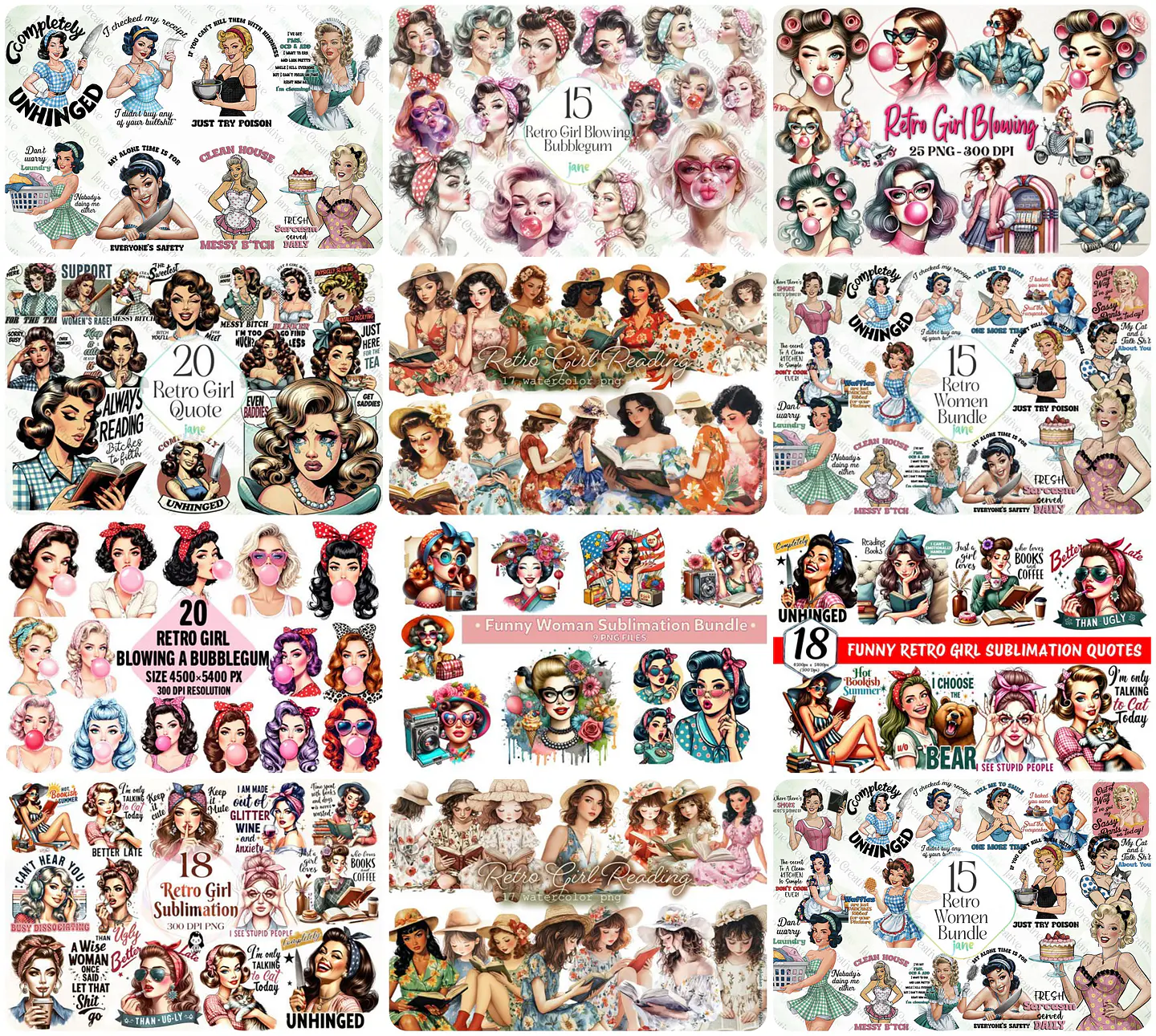 Kit Digital Mulheres Retro em Png 1