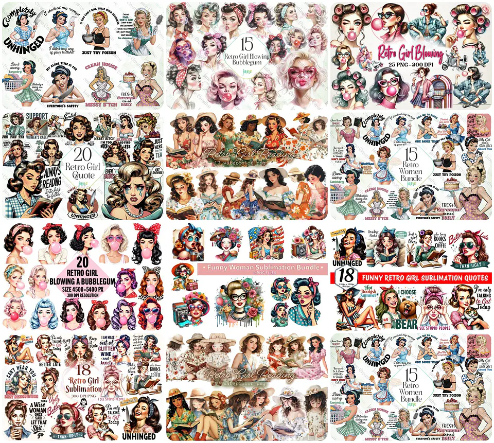 Kit Digital Mulheres Retro em Png 1