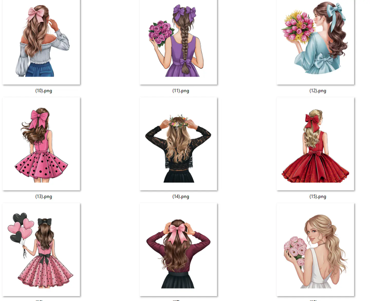 Kit Digital Mulheres e Meninas de Costas em Png 5