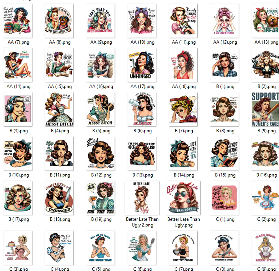 Kit Digital Mulheres Retro em Png 2