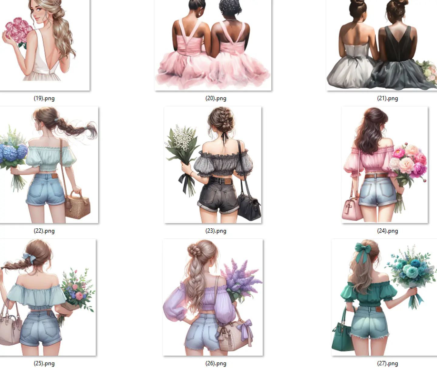 Kit Digital Mulheres e Meninas de Costas em Png 6