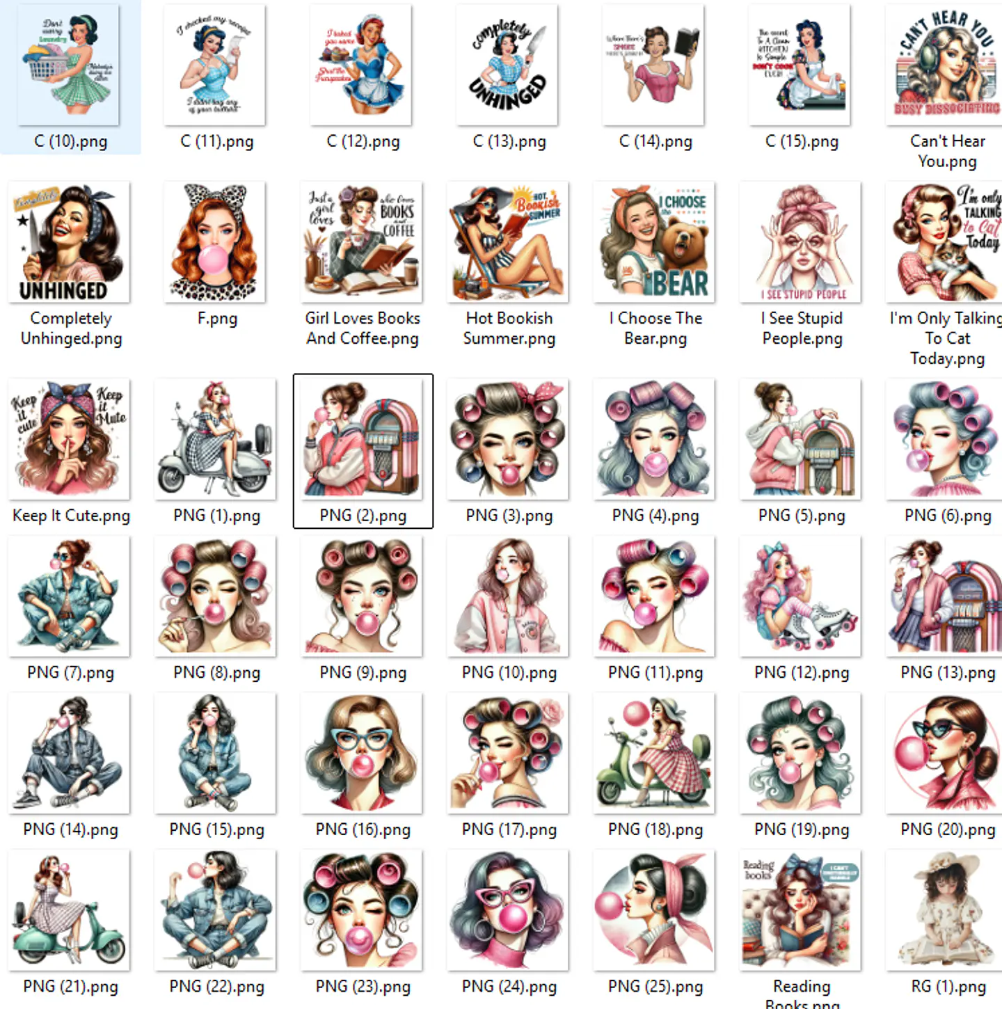 Kit Digital Mulheres Retro em Png 3